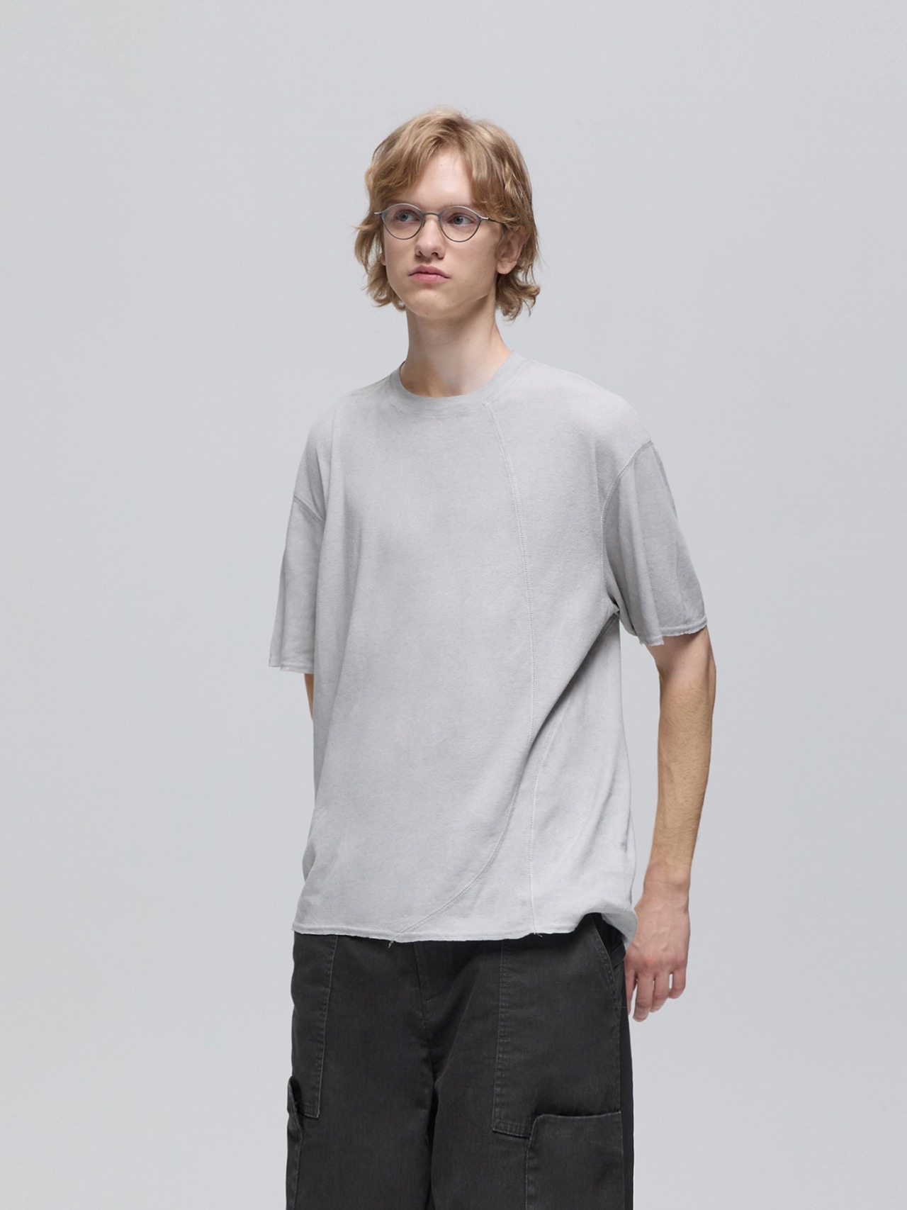 DECESOLO 25SS ヘンプカーブパッチワークTシャツ