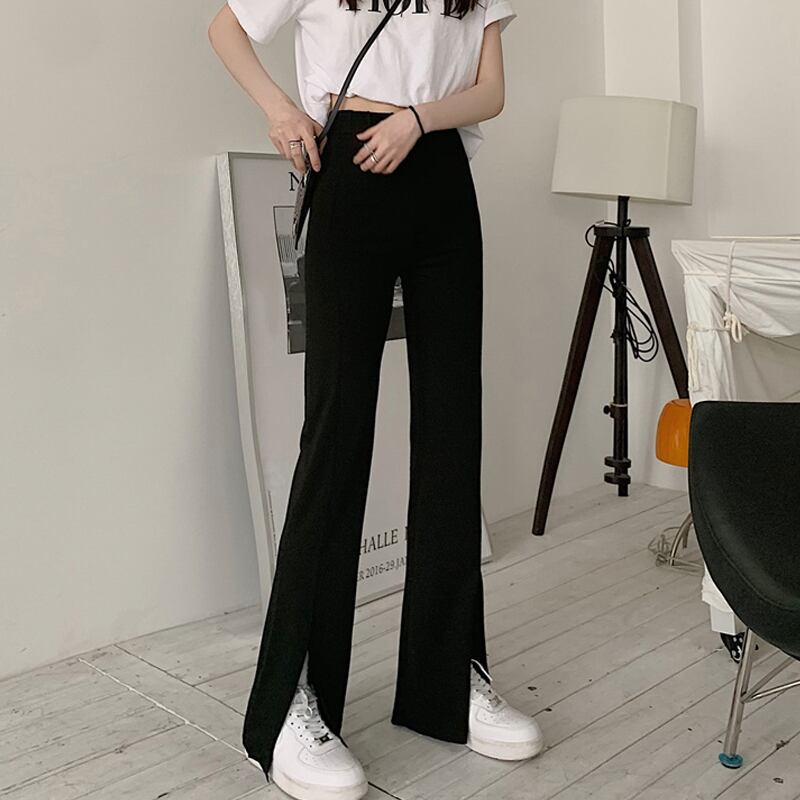 ブラックパンツ スプリングハイウェストウェストワイドレッグ薄手カジュアル 春物 ワイドパンツ 試着室64443437533