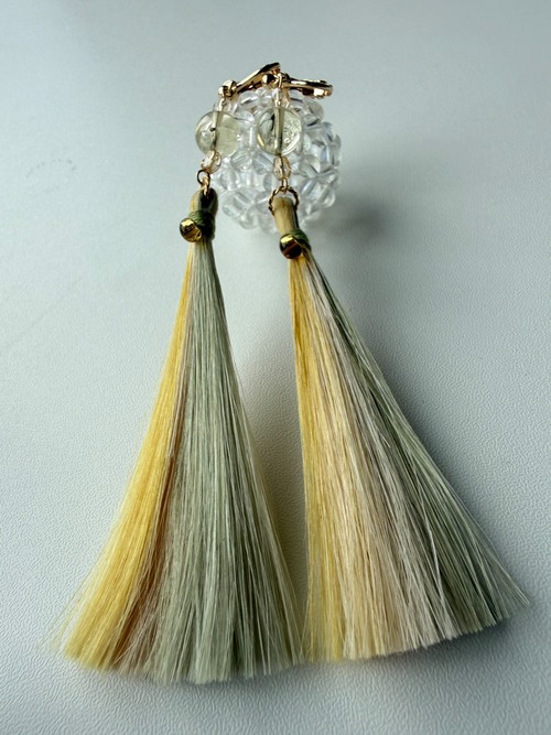 桑の葉＆玉ねぎ染め精麻お麻守りイヤリング『ゆめのひかり』