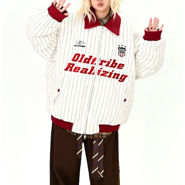 ピンストライプレトロカレッジブルゾン 2col R01131