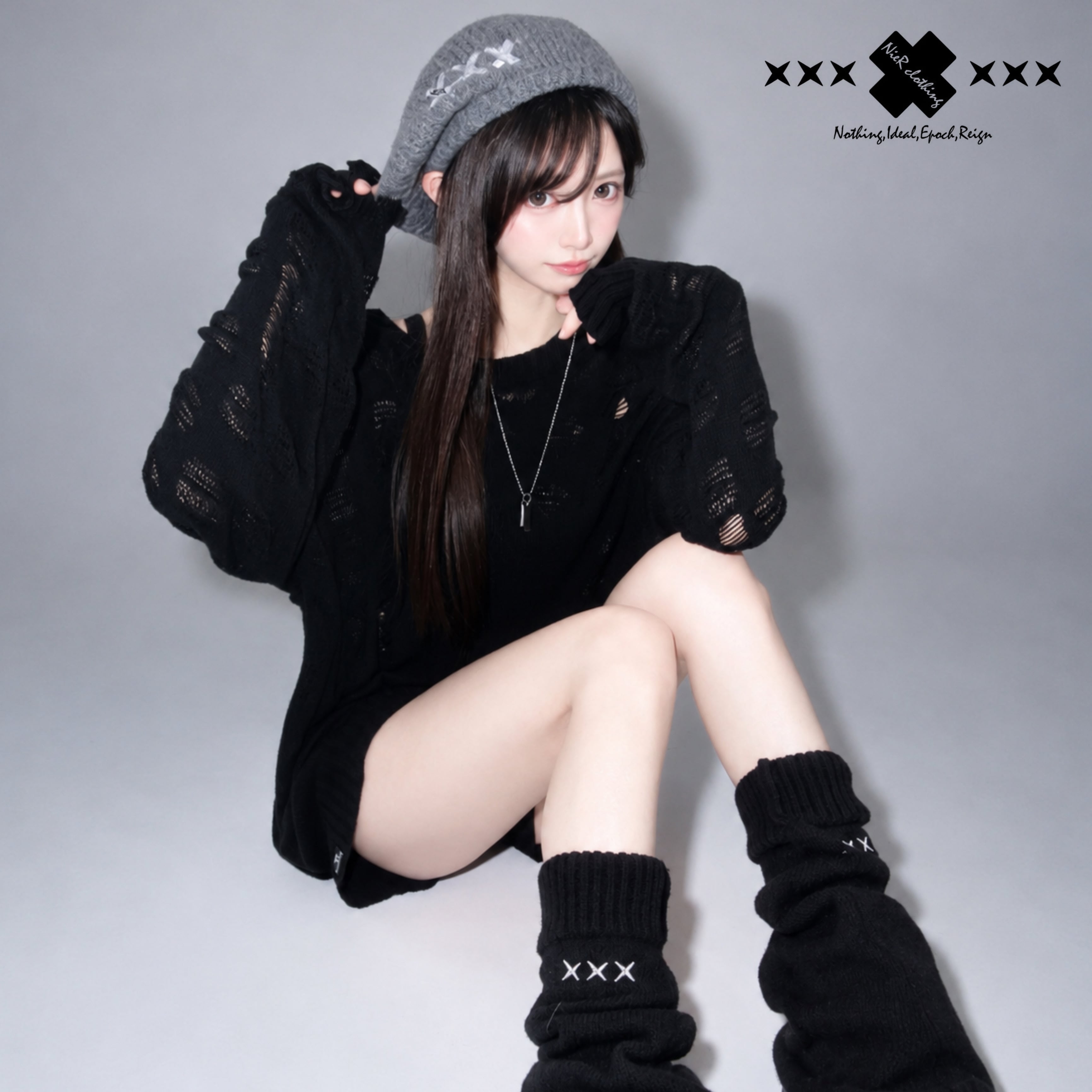 新作プレゼント60%OFF》透かし編みダメージニットトップス【BLACK