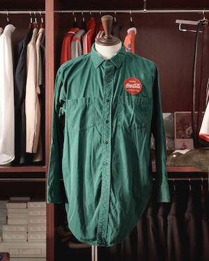 【逸品】50s Coca-Cola special vintage work cotton green big size made in USA / 50年代 コカコーラ ヴィンテージ ワーク シャツコットン グリーン サイズ17H XL程度 USA製