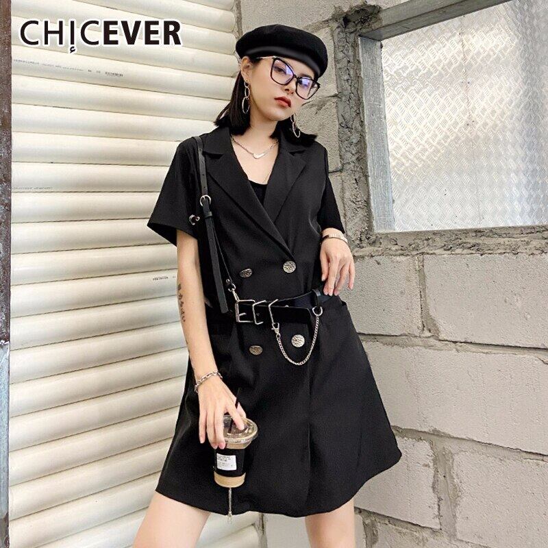 CHICEVERドレス女性ノッチ付き半袖ウエストサッシ付きチュニックミニドレス2020年夏 ショート ハーフスリーブ サマー 夏物 6base598211486397