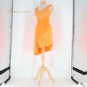 社交ダンス 衣装 ラテン ドレス ワンピース 蛍光 オレンジ フリンジ 鮮やか デモ 競技 ダンス パーティドレス パーティ 発表会 伸縮 ストレッチ オレンジ系 フリンジドレス 衣装パーティ 踊り用衣装 ラテン競技用 デモンストレーション用 ダンス用ドレス コスチューム