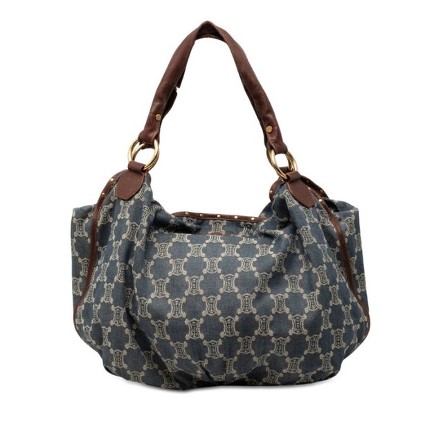 セリーヌ パリマカダム ショルダーバッグ ブルー ブラウン デニム レザー レディース CELINE 【中古】