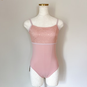 エレガンスレース トリム キャミソール バレエレオタード(ピンク)