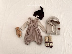 【valu bebe】ソフトパイル地リブオールインワン ベージュ 70〜80cm