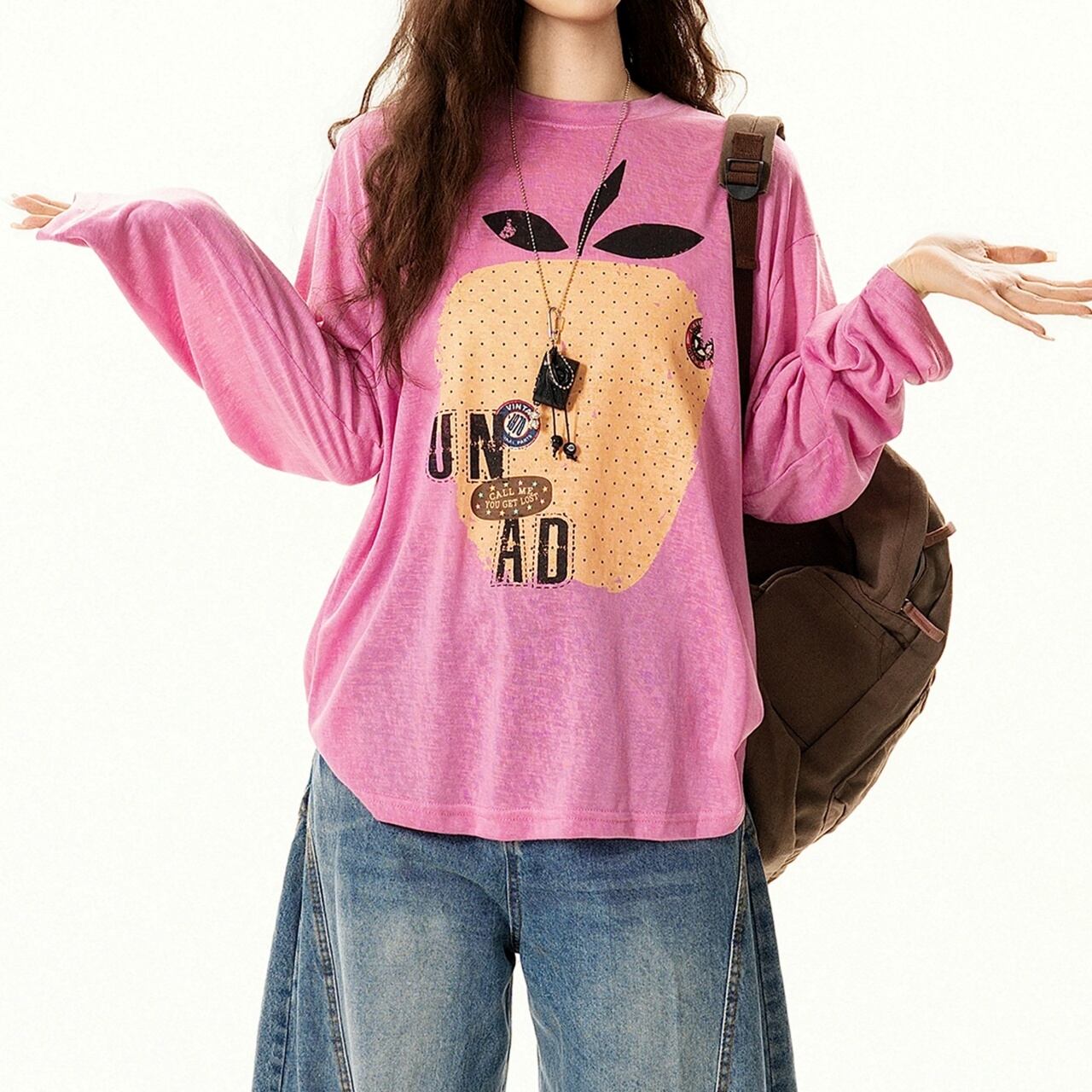 フルーツモチーフリラックスロングスリーブTシャツ 2col R02587