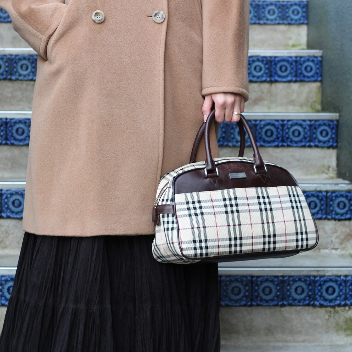BURBERRY CHECK PATTERNED LOGO BOSTON BAG/バーバリーチェック柄ロゴ 