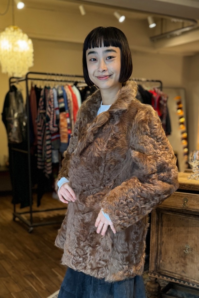 ライトブラウンラムファーコート