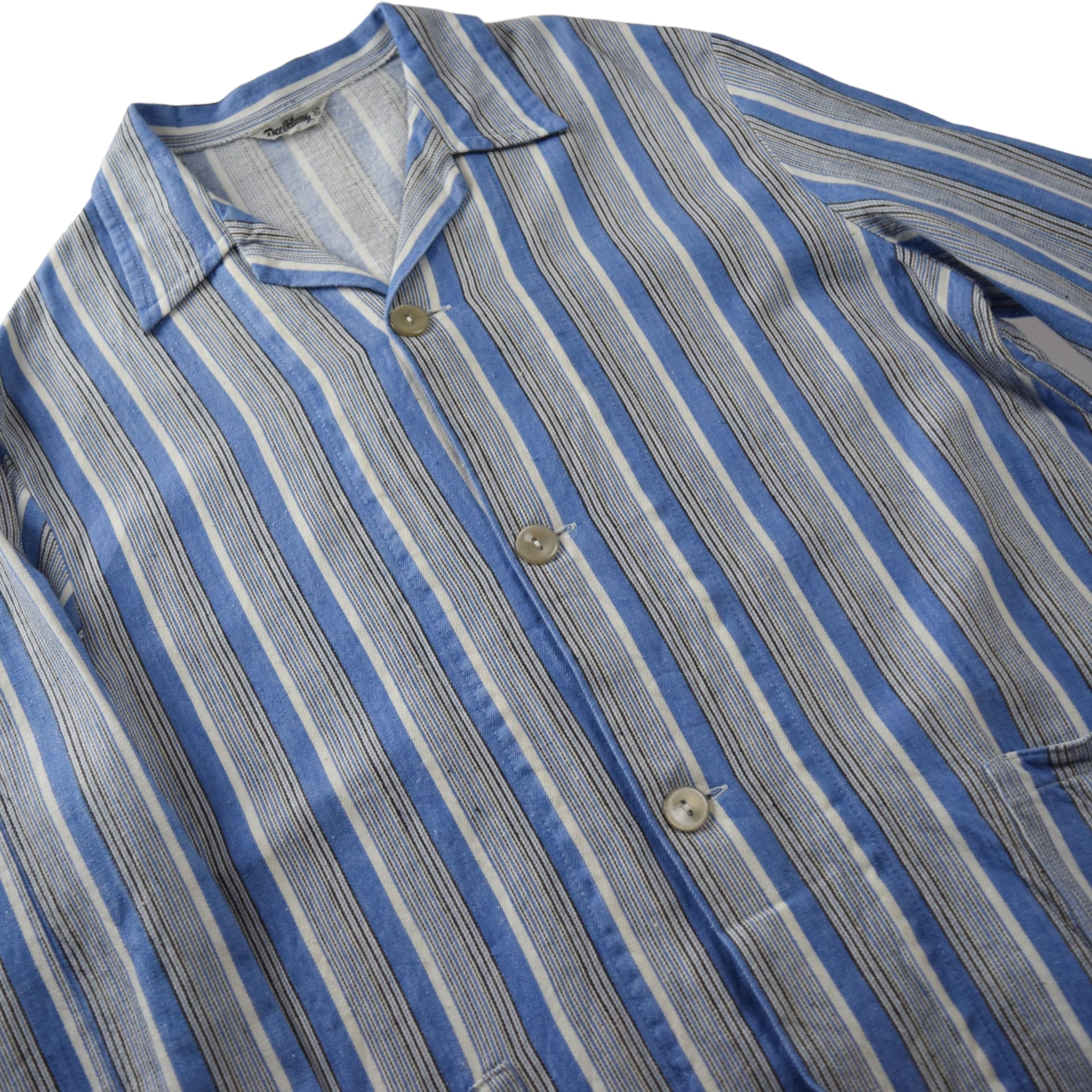 Euro vintage サテン地 イタリアンカラー ストライプ パジャマシャツ