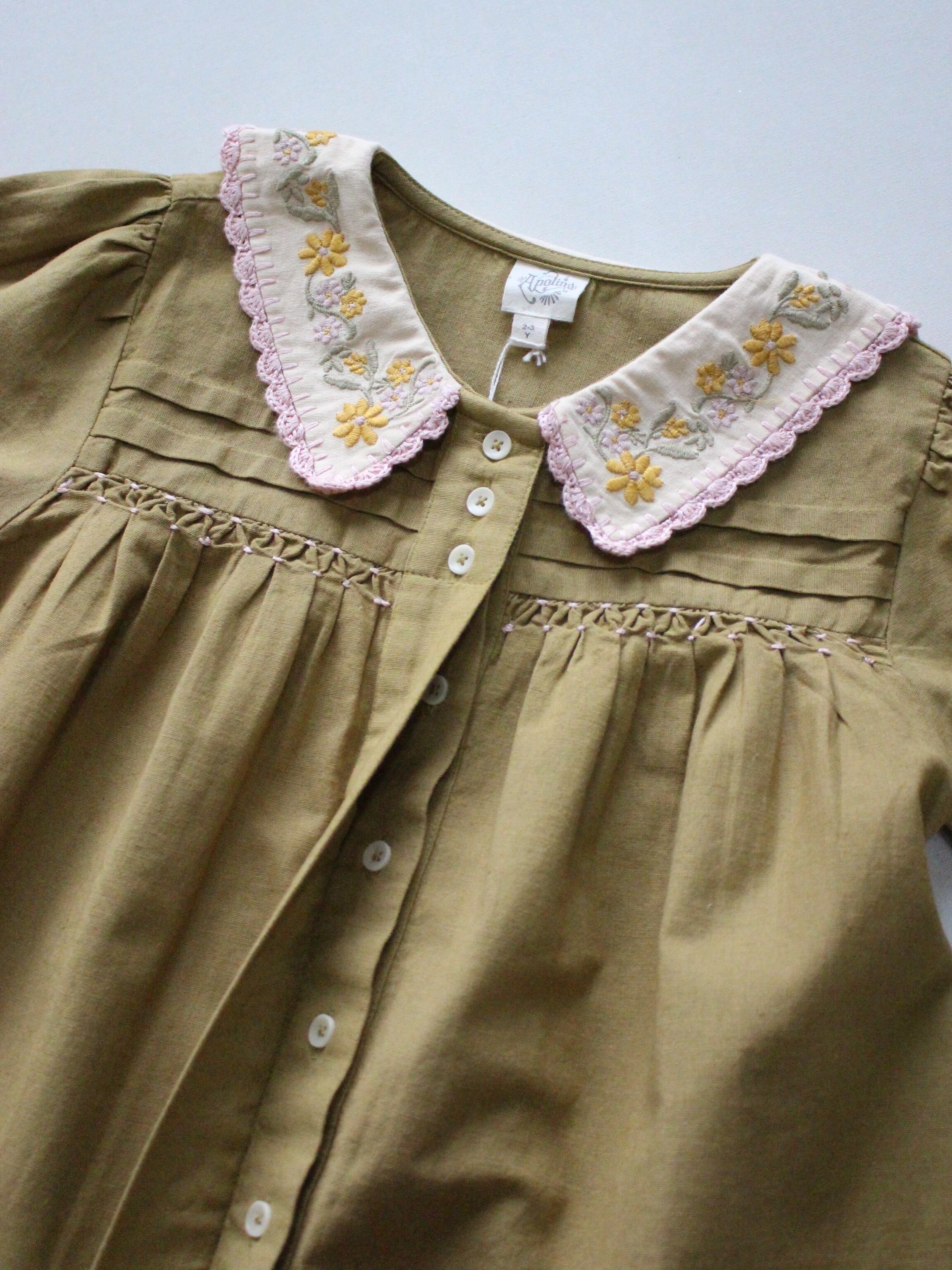 Apolina BETTE DRESS - DRIED MOSS for BABY 18-24m | RESONASON