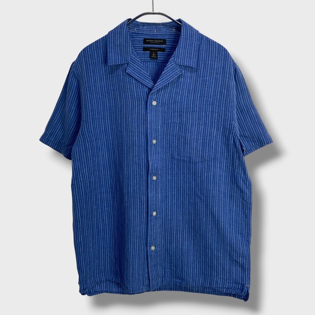 BANANA REPUBLIC ブルーストライプオープンカラーシャツ リネン