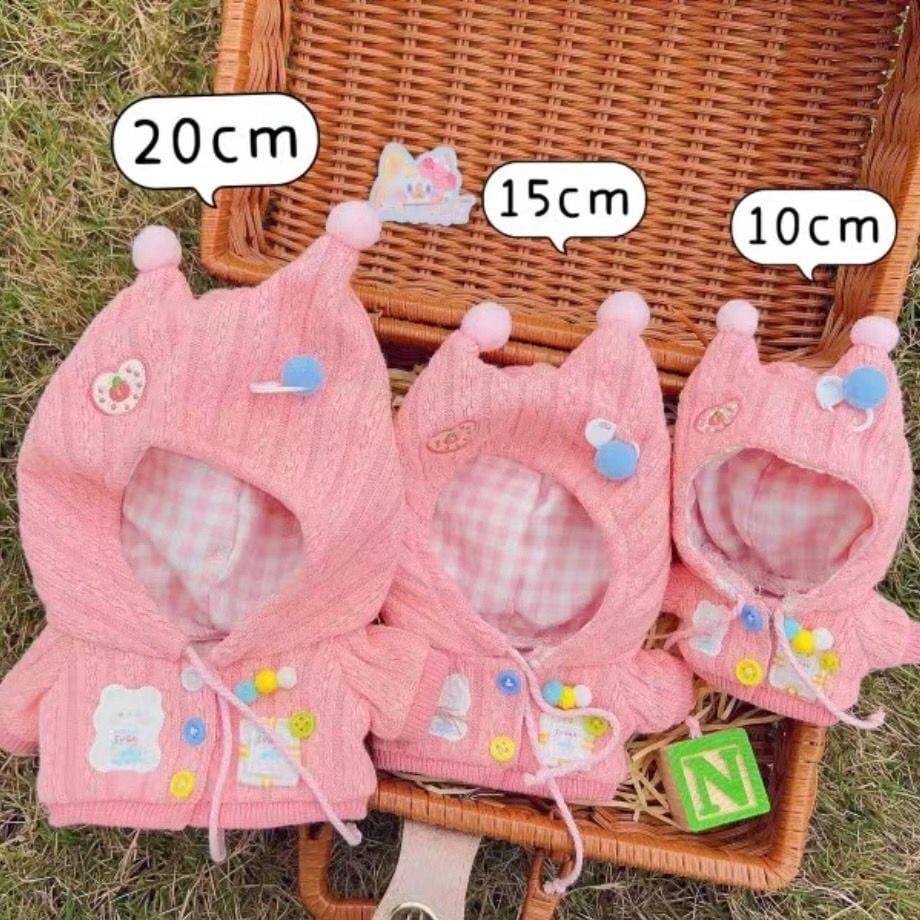 10cm 15cm 20cm】選べるツノ付きパーカーポンチョ ピンク ブルー ちび