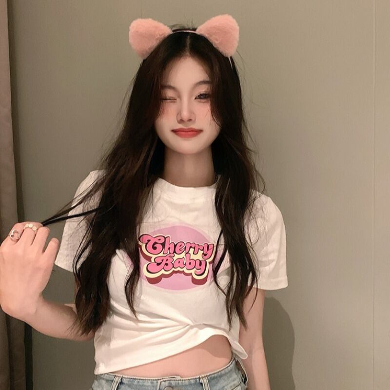 カラーショートTシャツ サマースタイルトップス 大人ガーリー スウィート キュート カジュアル 夏物 YY-ファッション7002836508