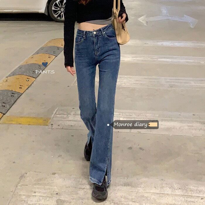 ウェストジーンズ スリットパンツ スプリング レッド 春物 モンロー33680946376