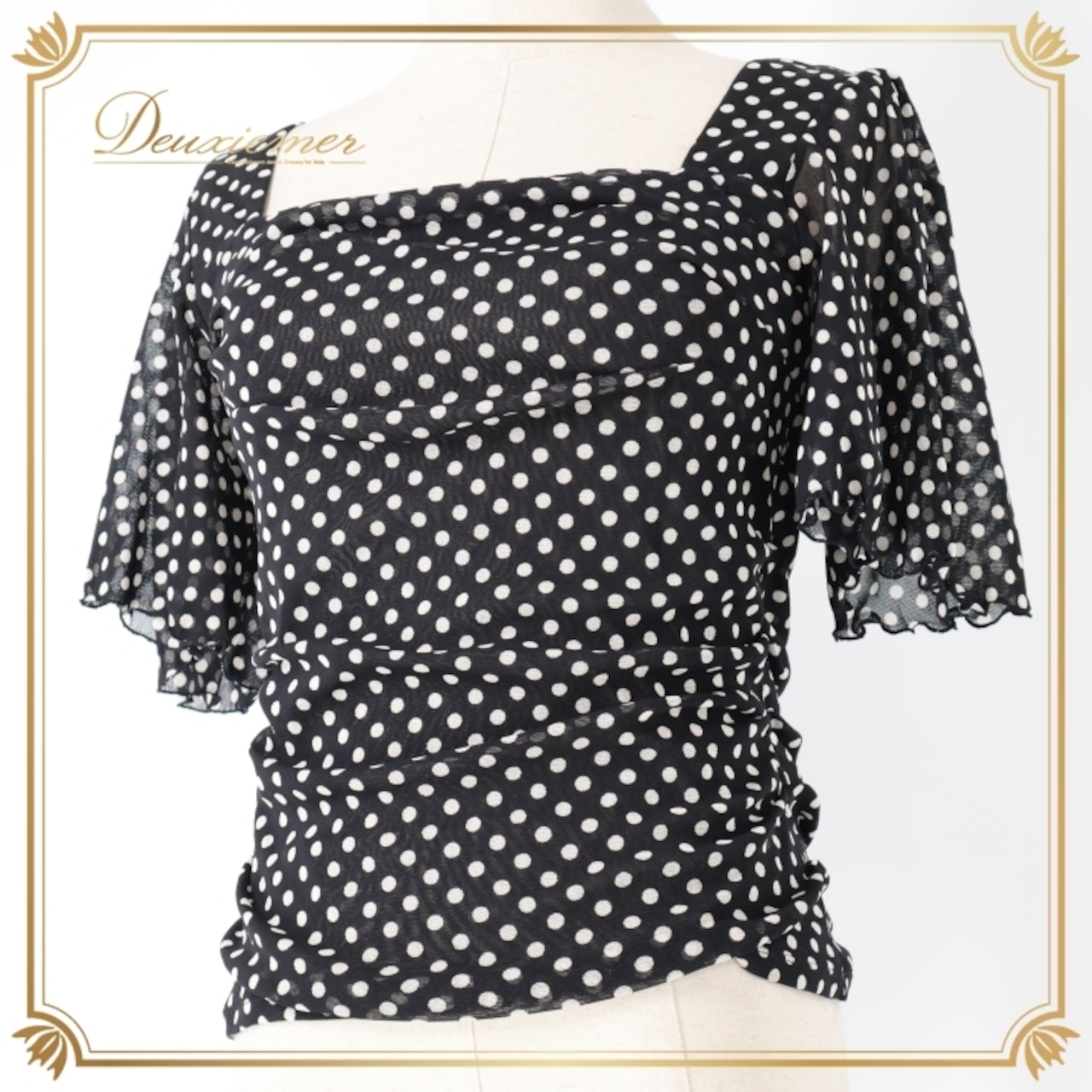 社交ダンス 衣装 トップス ブラウス ブラック系 チャコットロイヤルダンス Chacott ROYAL DANCE 日本製 黒 白 ドット柄 水玉 練習 レッスン 伸縮 ストレッチ かわいい ダンス衣装 イベント ステージ リボン ホワイト系