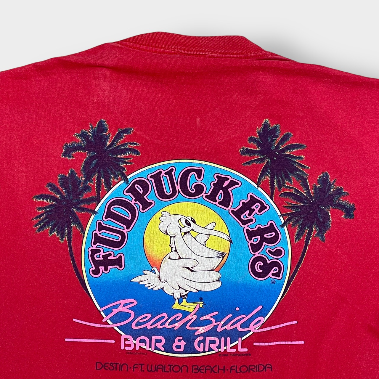 【anvil】80s USA製 BAR&GRILL レストラン アドバタイジング Tシャツ ワンポイントロゴ バックプリント シングルステッチ アンビル 半袖 XL ビッグサイズ US古着