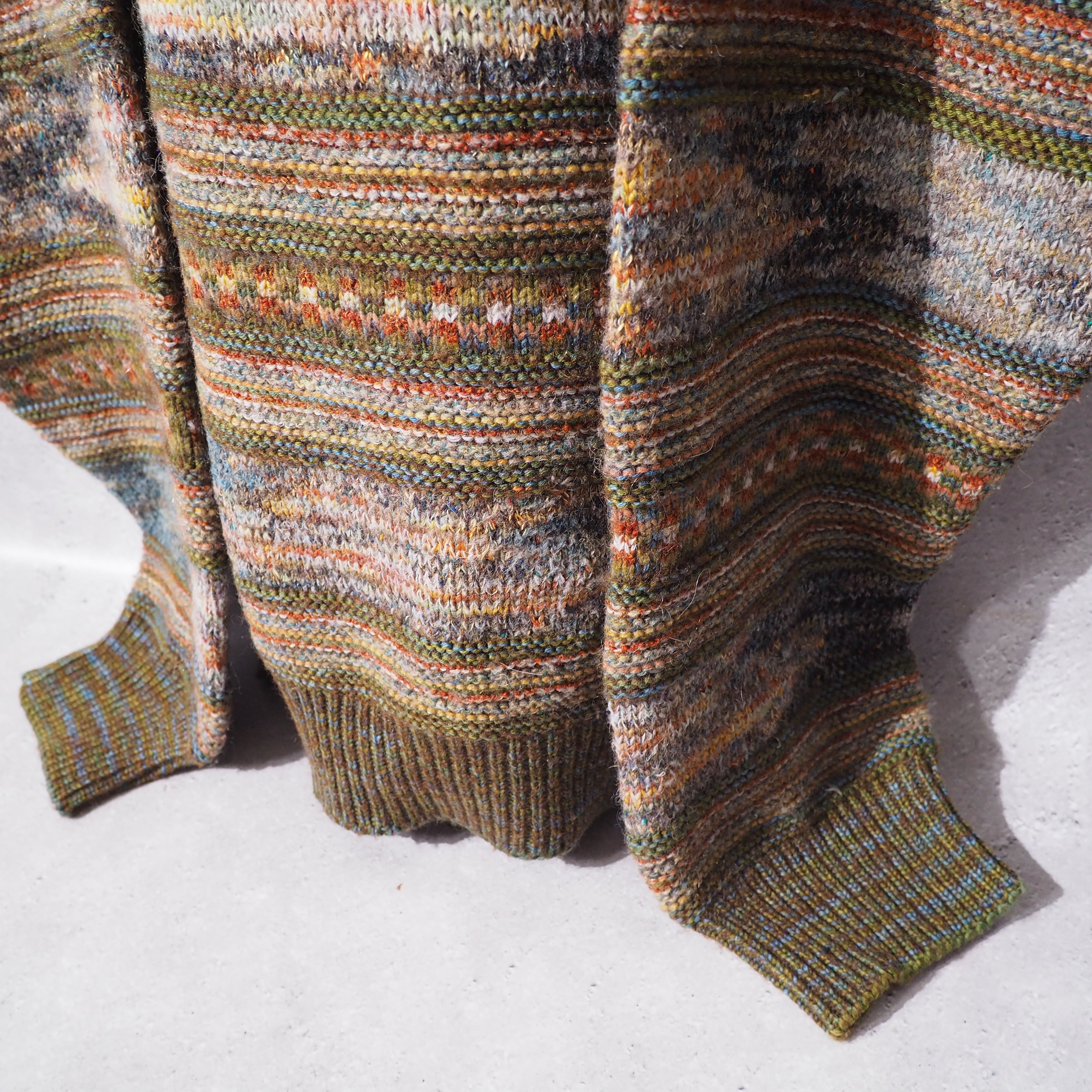 1980s " Made in Italy " Colorful mosaic × Border pattern vintage loose knit