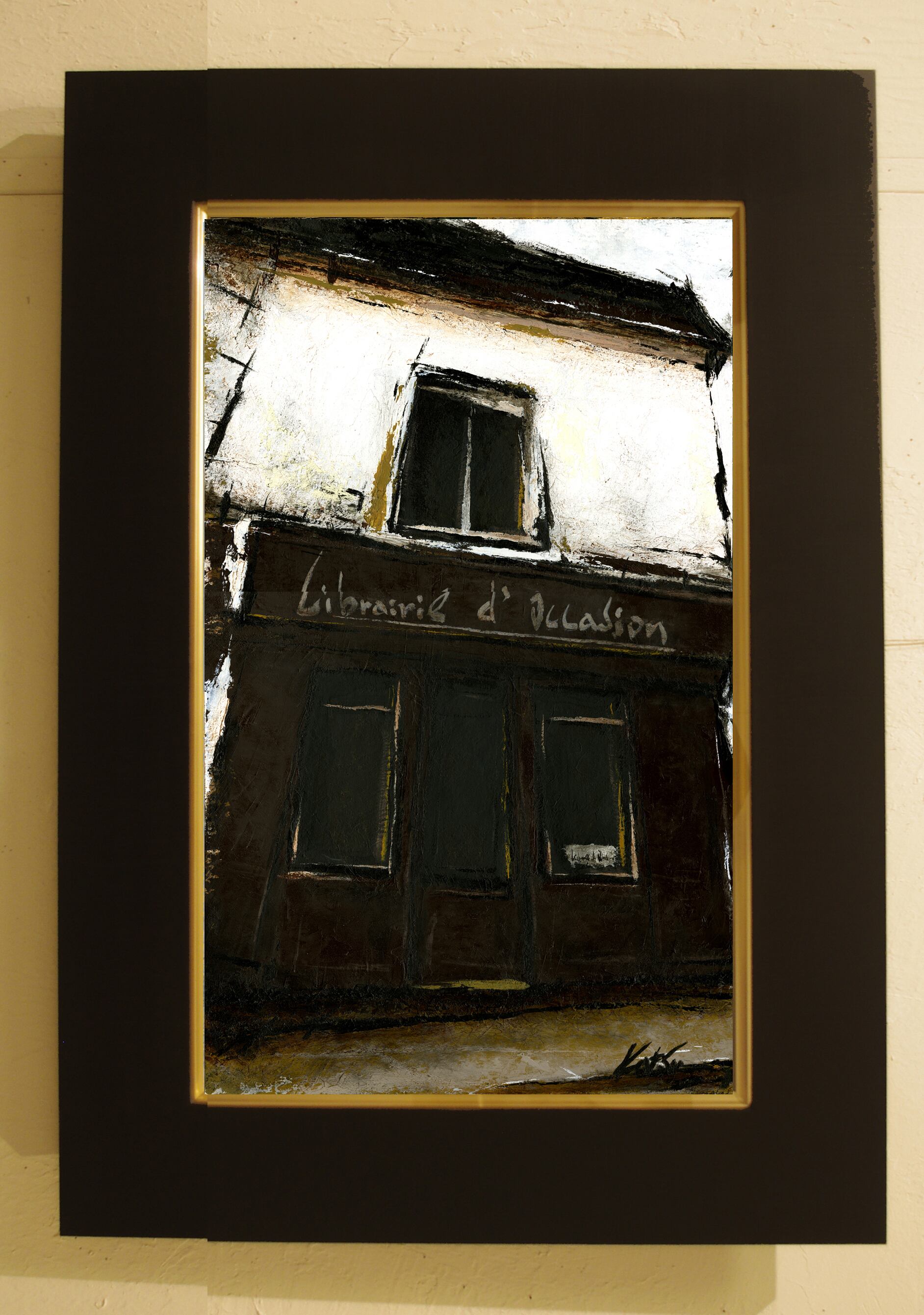 風景画 パリ 油絵「通りの古本屋」 | KatsuArtGallery