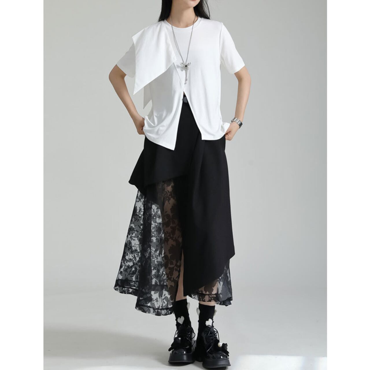 Asymmetrical Design High Waist Layered Skirt 00078