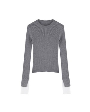 スリーブコントラストリブニット 2color  A0527