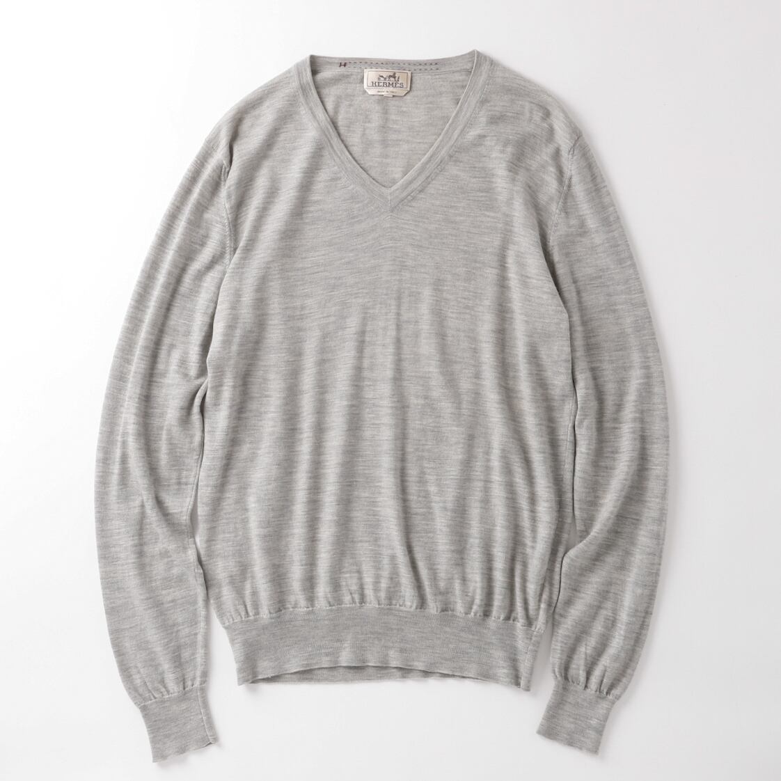 極美品】Hermes wool Knit V-neck sweater made in Italy size XL Gray 