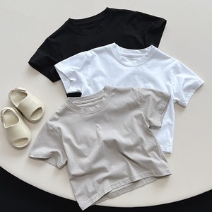 【BABY&KID】夏作ベーシック無地クルーネック半袖Tシャツ
