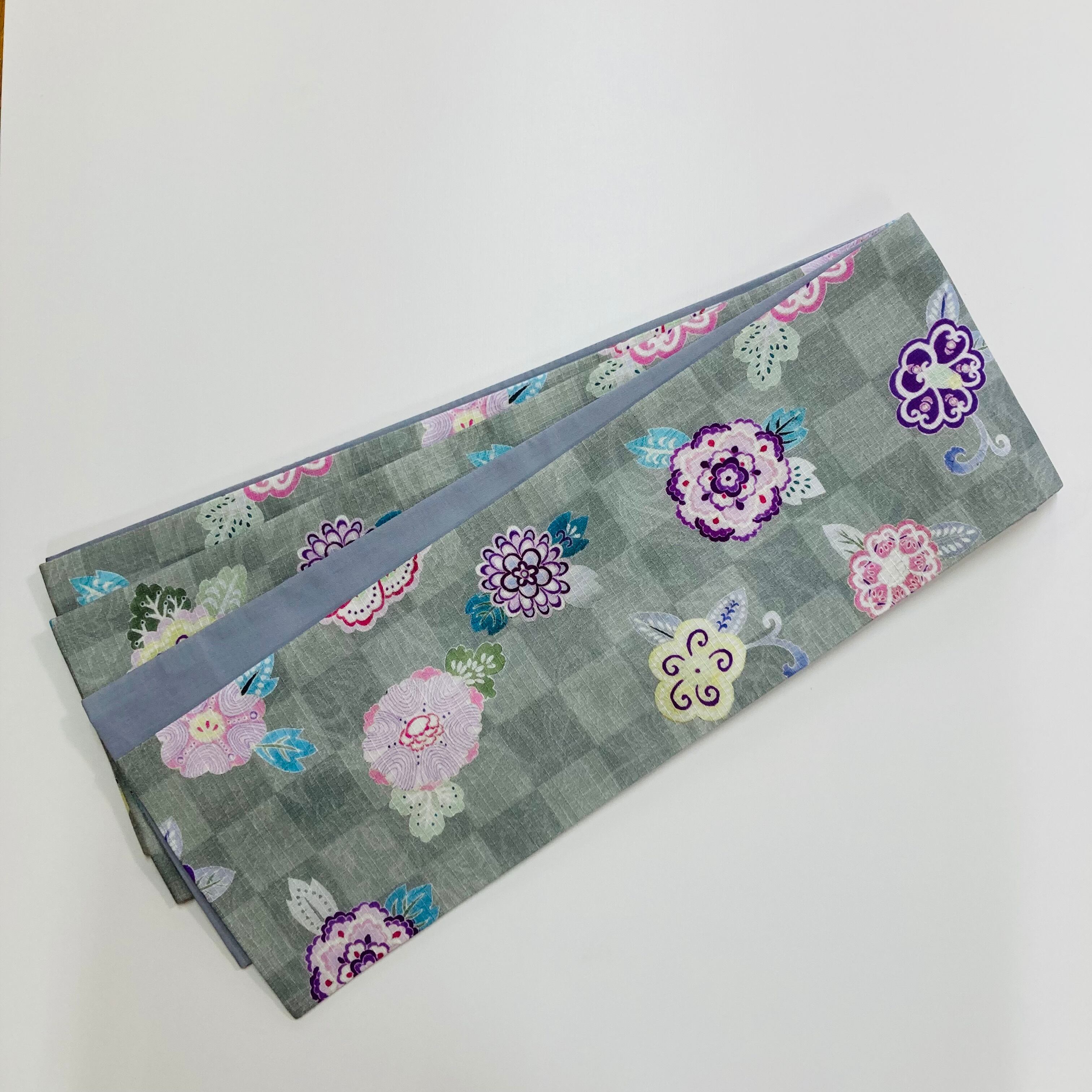 some-pri 綿紅梅半幅帯「花更紗」グリーン・グレー | somemoyoushop ー 