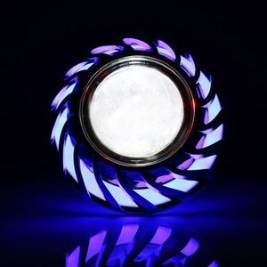 【在庫処分】モーターサイクル ヘッドライト LED プロジェクター レンズ シングル ハローエンジェル デビルアイ スポットライト 青色 - DC 12-60V 対応 (青い)