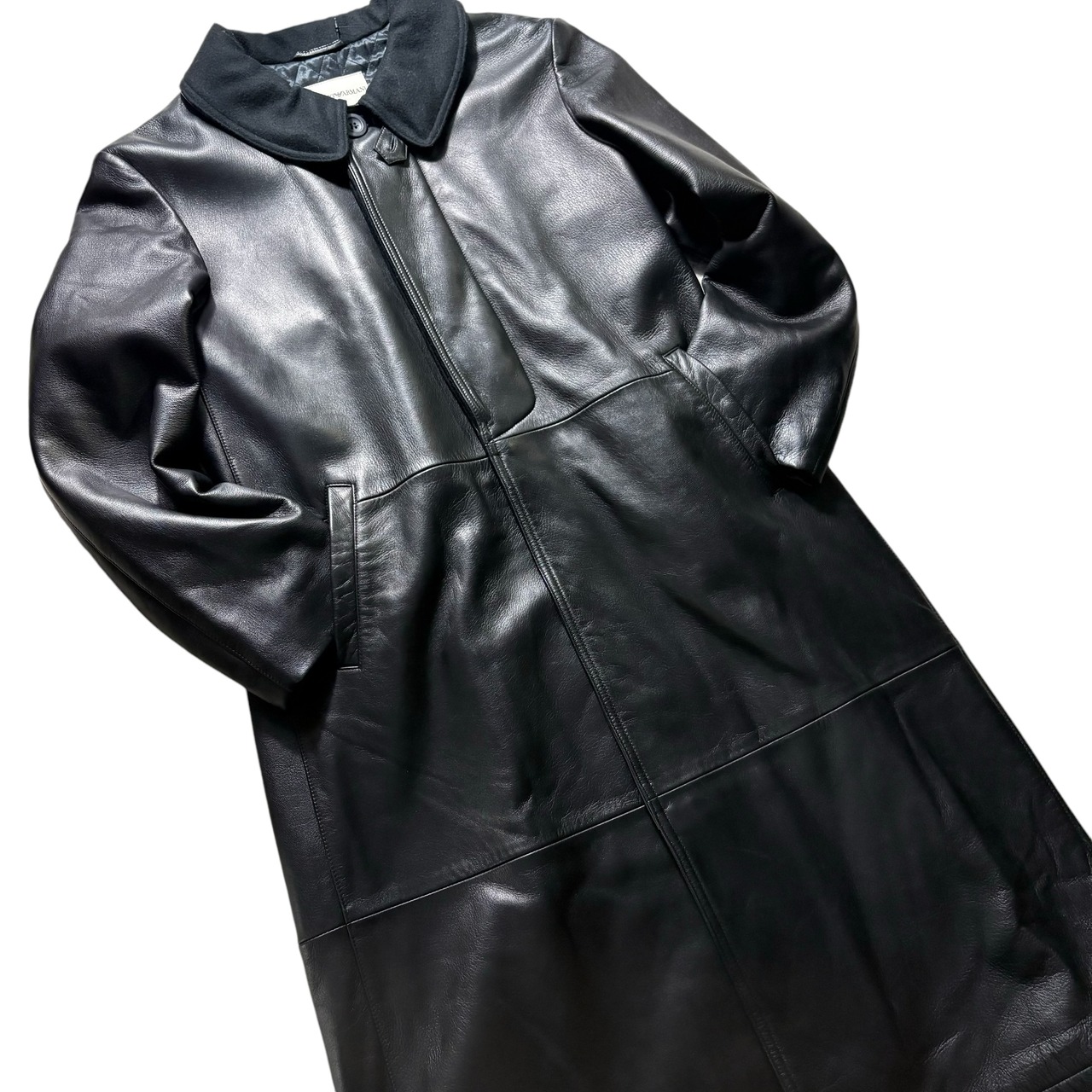 EMPORIO ARMANI black leather coat