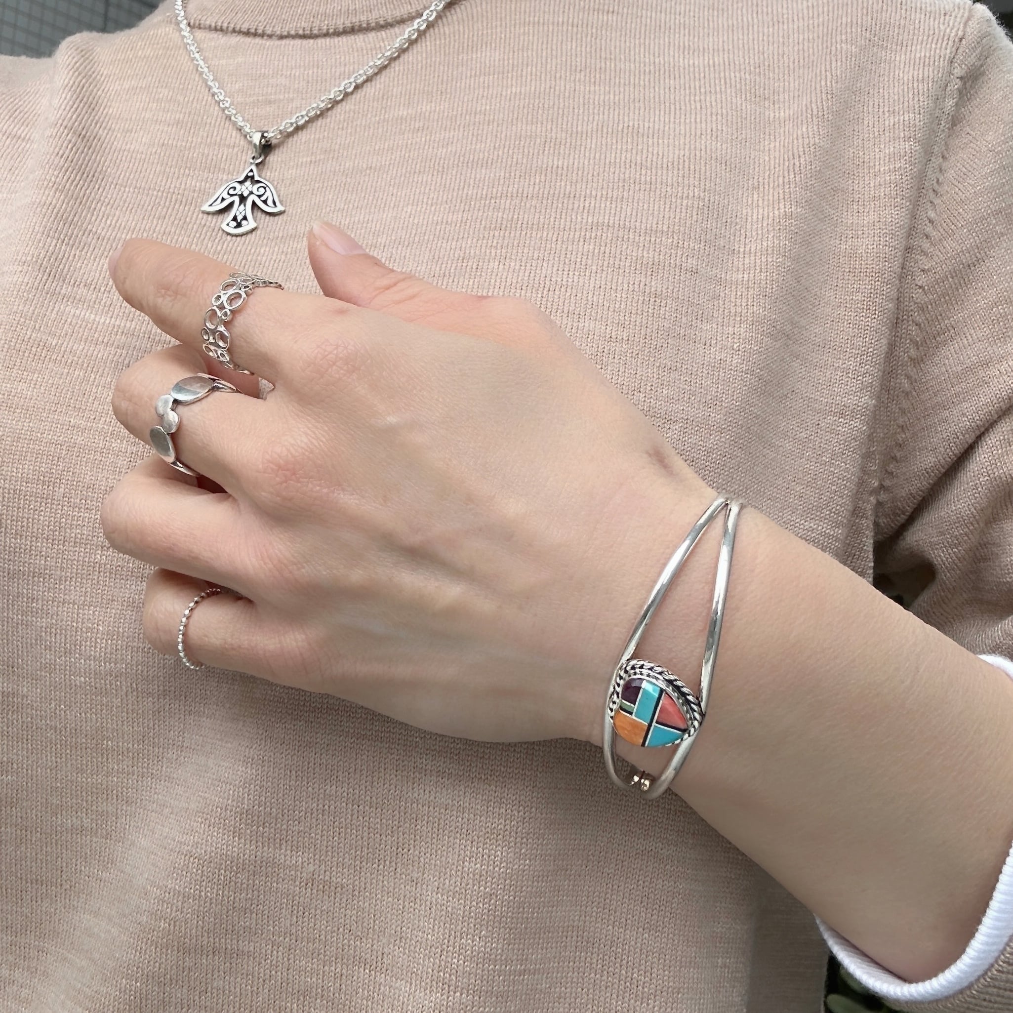 ハート　ターコイズ　バングル Indian Jewelry 》 ターコイズ モザイク ハート型 バングル | 【公式