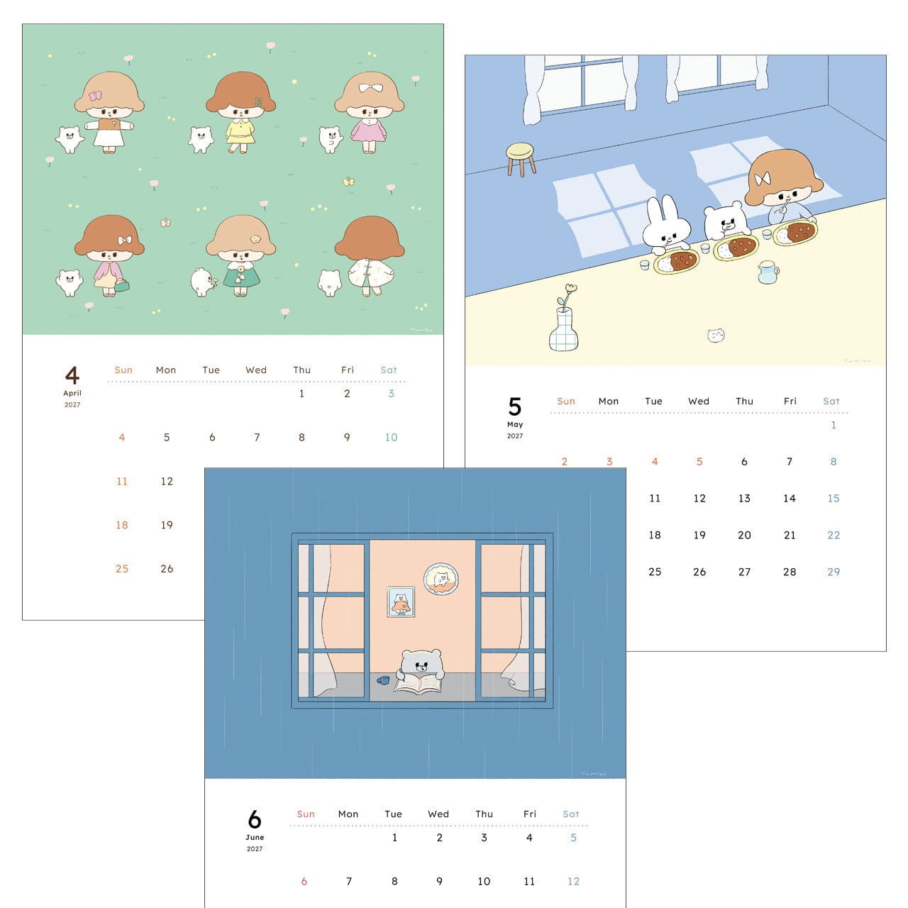 2027カレンダー(壁掛け) るーしーとくまとときどきむくみちゃん ーと、みんなー