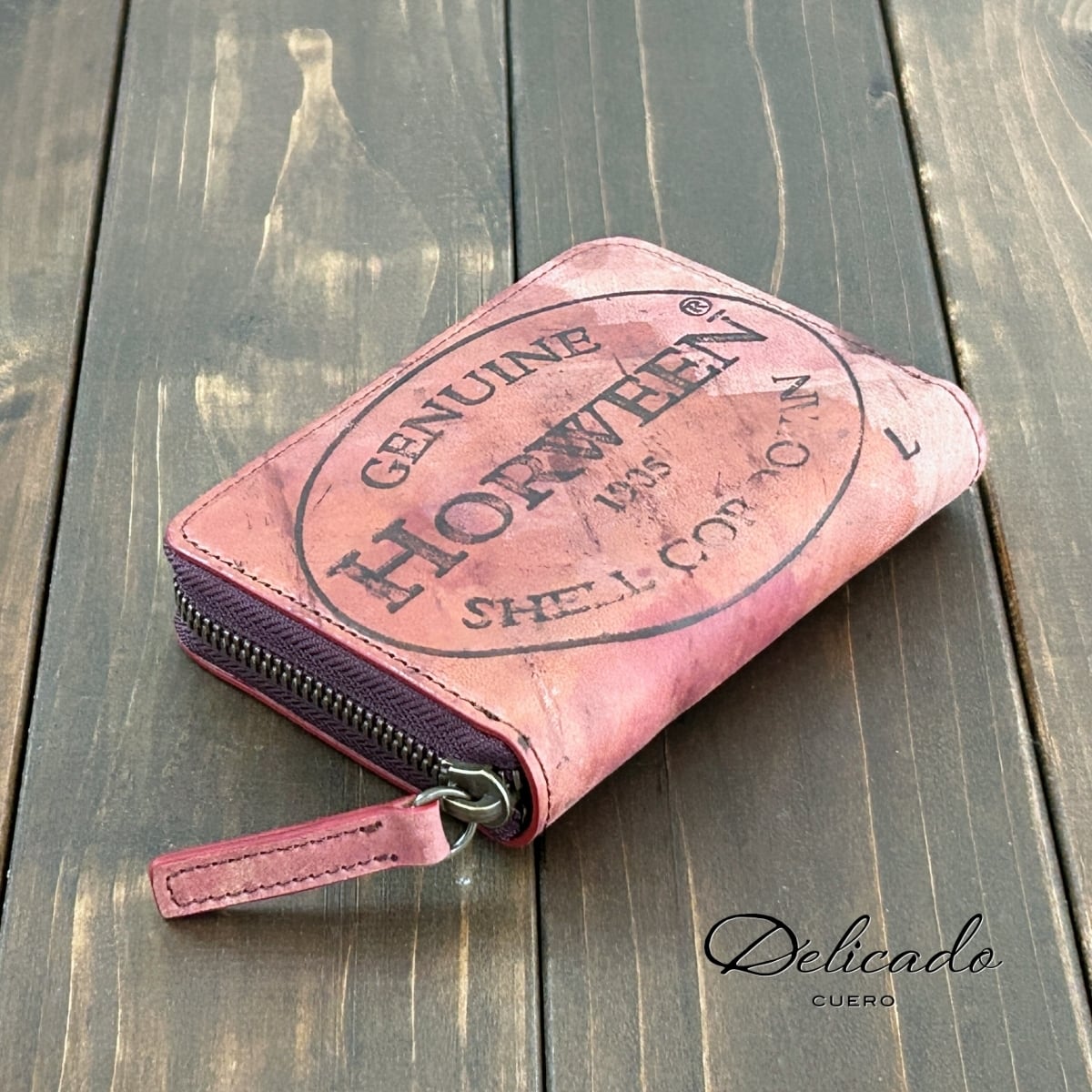 HORWEEN シェルコードバン スタンプ ミドルウォレット バーガンディ