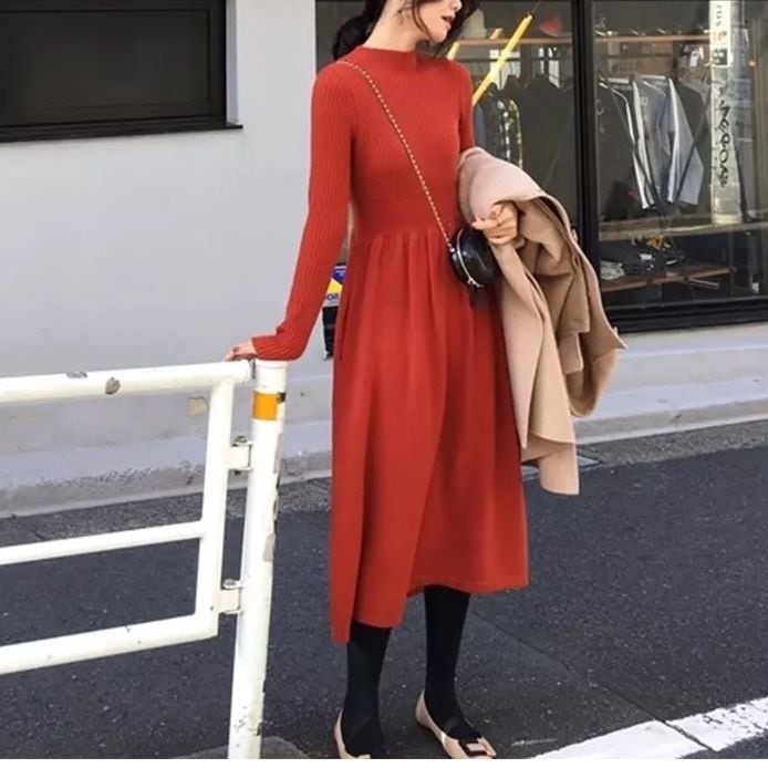 knit waist switching onepiece