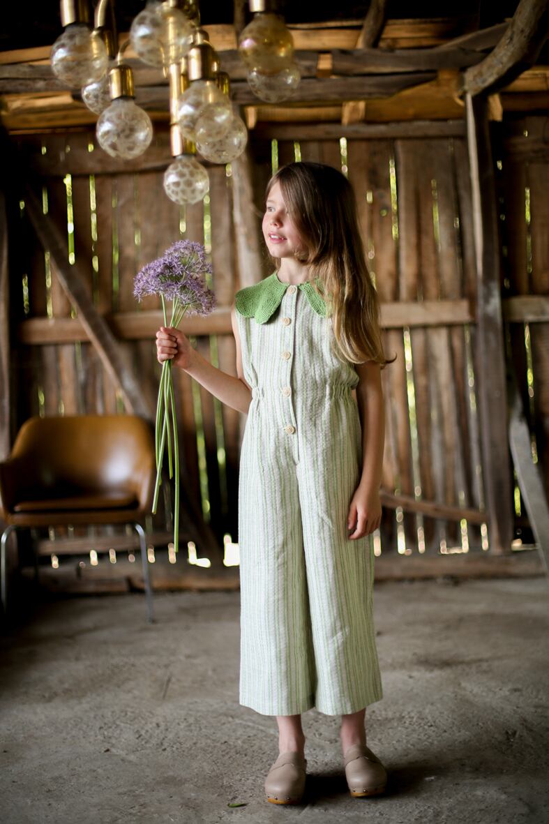Kalinka/Cordelia Overall-Green Stripe ［2Y,4Y］ | Treize 