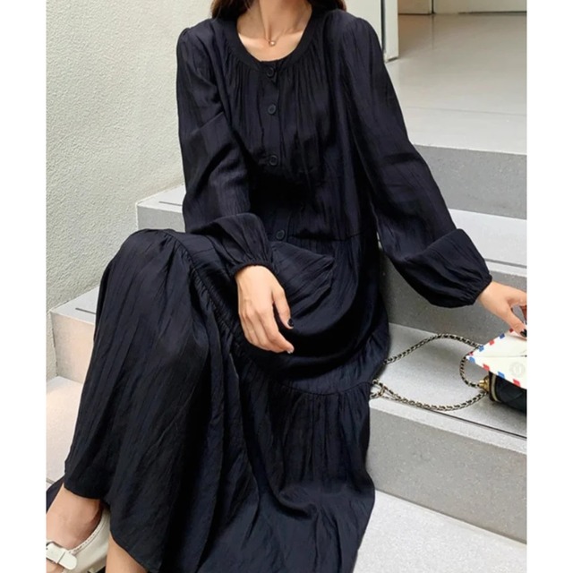 クルーネックフレアロングシャツワンピース　OP3147