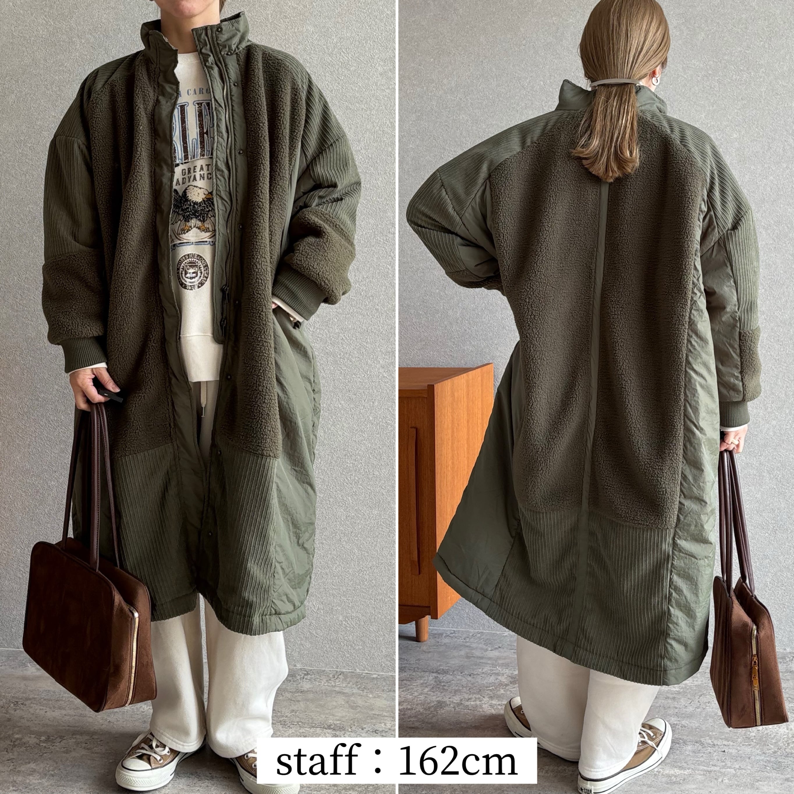 ボア×コーデュロイ切替デザインロングコート【an-D251433L-z】宅配便