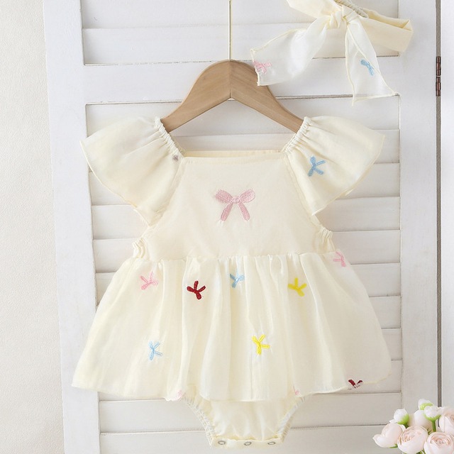 【姉妹服】アイボリーリボン刺繍ワンピースロンパース - 1