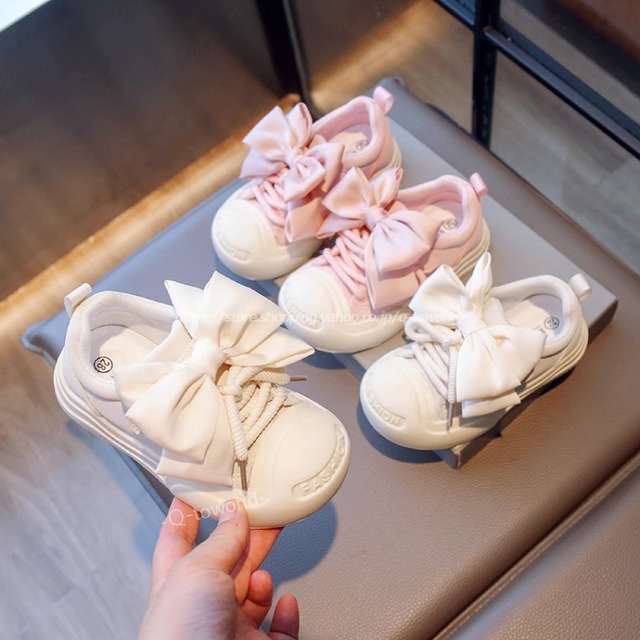 【16㎝-22㎝】シューズ　スニーカー　リボン　可愛い　トレンド　オシャレ　靴　シューズ　韓国版 カジュアル　子供靴　キッズ靴　
