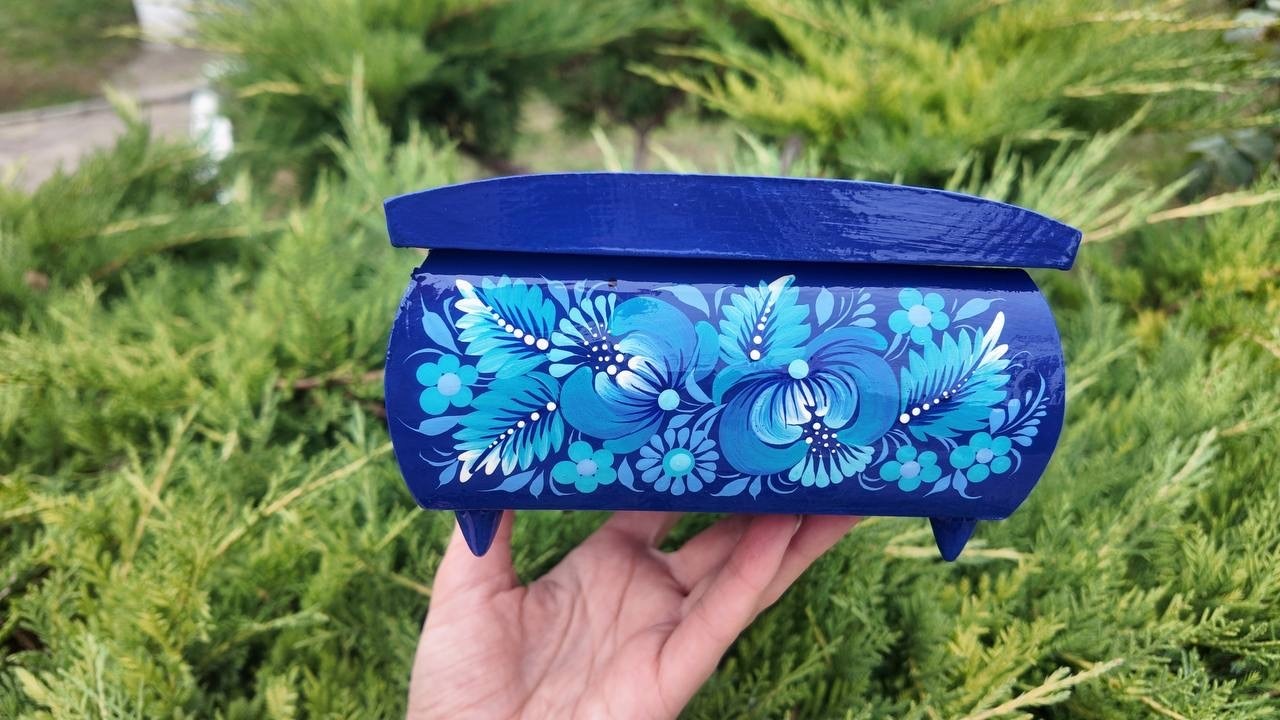 ペトリキウカ塗りのジュエリーボックス 15cm（ティモシェンコ作）ウクライナ製 - 9