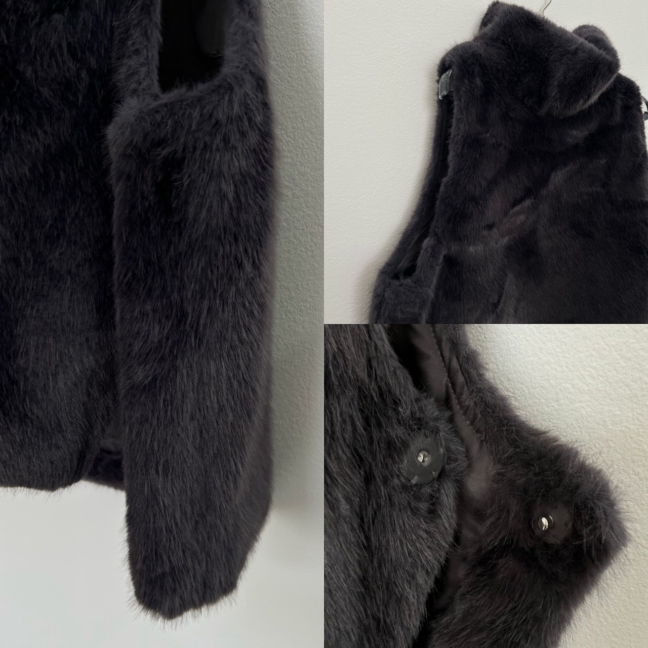 サイドボタンハイネックファーvest/ブルーグレー