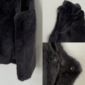 サイドボタンハイネックファーvest/ブルーグレー