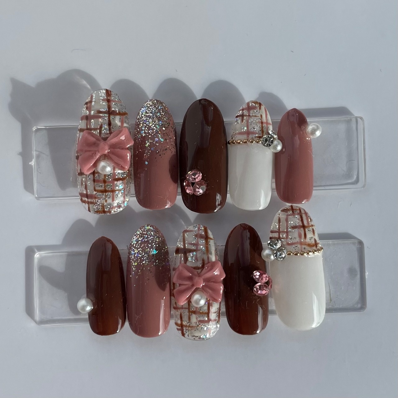 ネイルチップ ピンクブラウンツイードネイル_2411 | Stella Luce 