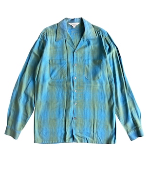 Vintage 60-70s L Rayon Ombre check shirt -Sportsman-