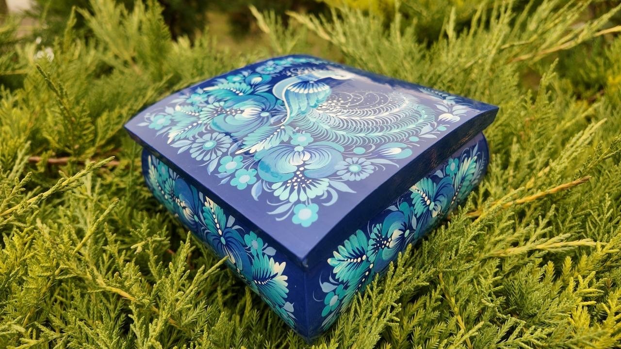 ペトリキウカ塗りのジュエリーボックス 15cm（ティモシェンコ作）ウクライナ製 - 3
