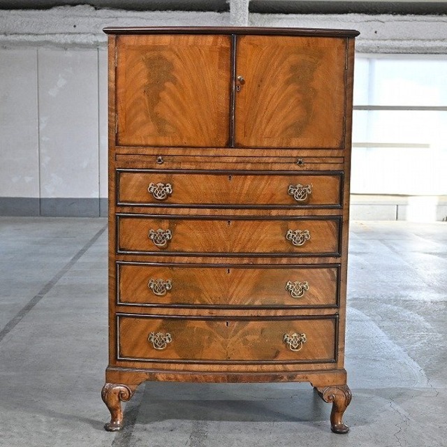 ロイズ・アンティークス 33万 トールボーイ バールウォールナット材 リビングチェスト 猫足 カブリオールレッグ 収納 Lloyd's Antiques