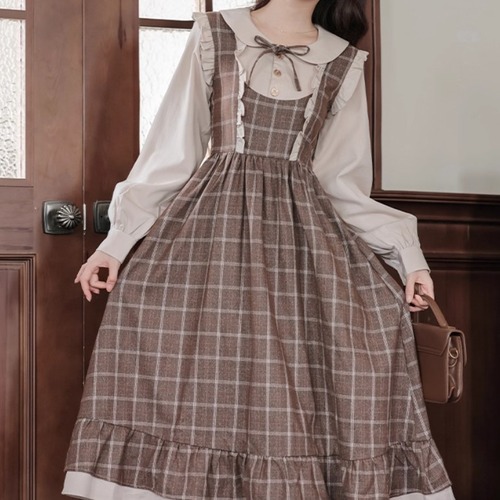 フリルトリムドッキングチェックリボンワンピ ・71174