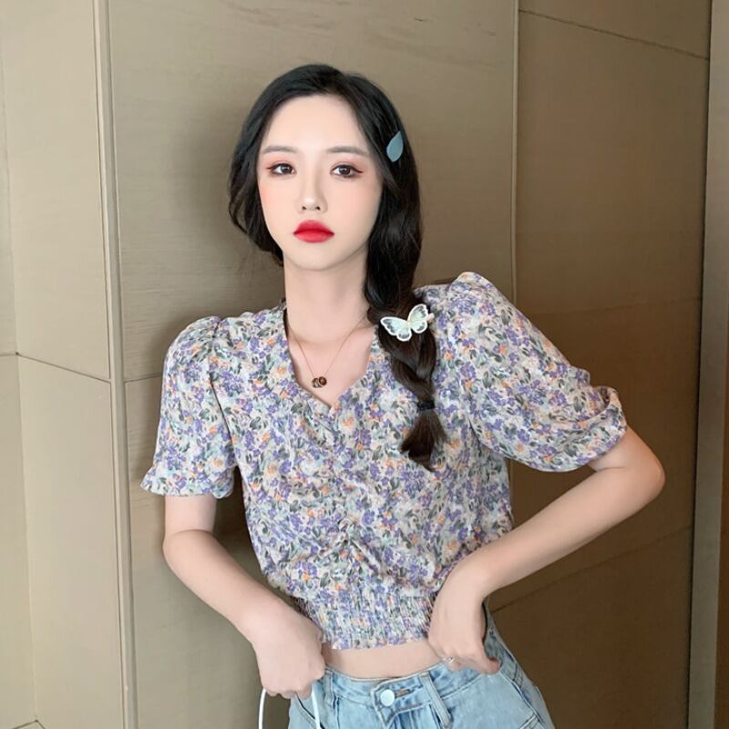 2020年の新しい夏の女性のレトロな香港スタイルのブラウスデザインセンスニッチシックなウエスタンスタイルフローラルシャツ優しいスタイル 1号婦人32598073109