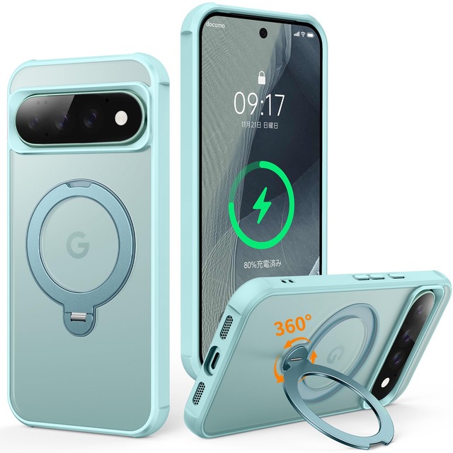 【米軍耐衝撃・360°回転スタンド】FONKCASE Google Pixel 11/11 Pro 用 ケース Magsafe対応 縦横両対応 半透明